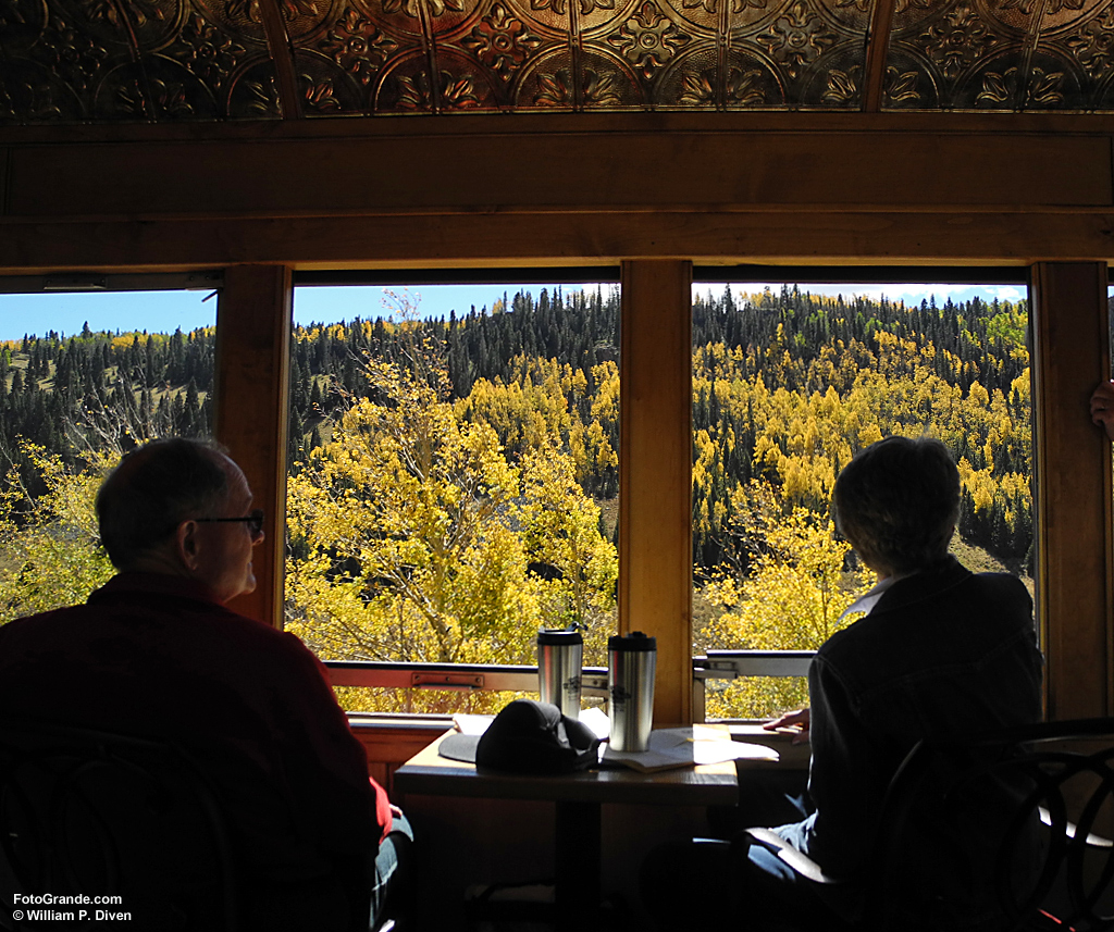 A first-class ticket gets you a seat in the tourist or parlor car, but even the coaches offer a view and a beer. Photo © William P. Diven.