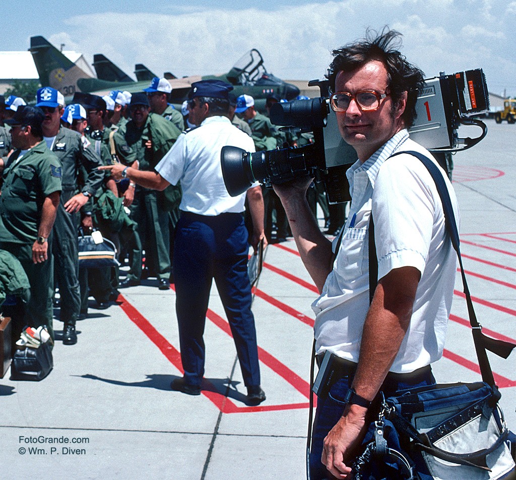 Jim Fish shooting video for KGGM-TV Albuquerque at Kirtland Air Force Base, 1983. Photo © William P. Diven