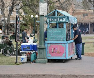 Comida to go from El Molero Fajitas on the Santa Fe Plaza blocks from the capitol with nary a taco truck in sight. Photo © William P. Diven. (Click to enlarge)
