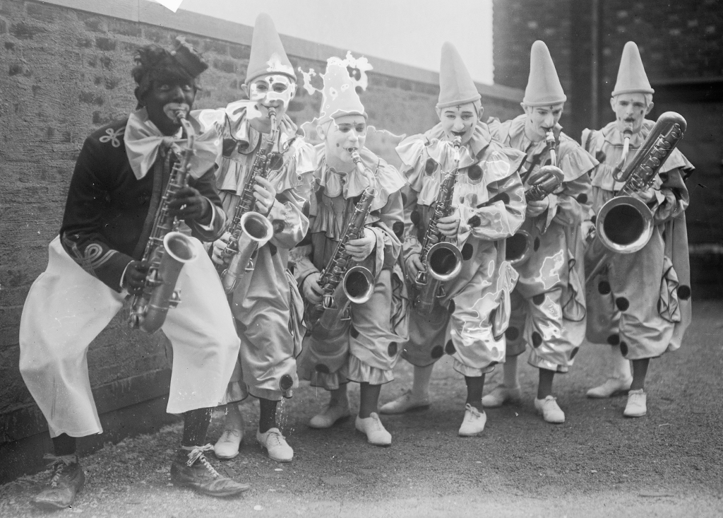 The Six Brown Brothers, a vaudeville saxophone band, ca. 1915-1920.