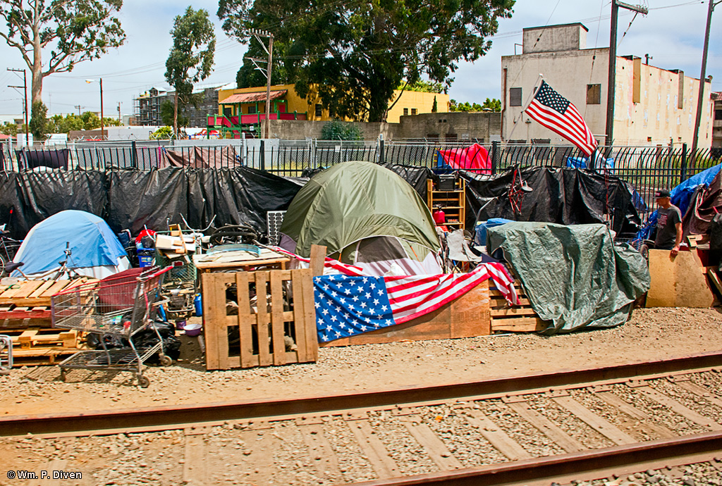 Homeless encampment beside the Union Pacific Railroad, Salinas, Calif., Aug. 6, 2019. Wm. P. Diven photo.